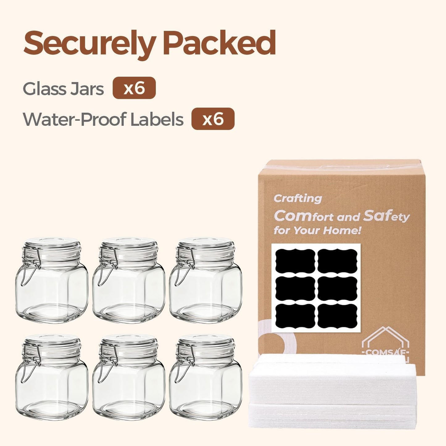 ComSaf Set of 3 Square Glass Jars with Airtight Lids (51 Oz) — Wire Clamp Canisters for Small-Batch Pickling, Kimchi, Bulk Dry Food, Wide Mouth Space Saving Kitchen Pantry Organization Jars