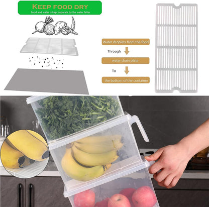 Sooyee Fridge Organizer, 4 Pack Refrigerator Organizer Bins, Clear with Handle & Lid, Fruit Containers for Fridge, Fridge Storage to Keep Fresh for Food, Vegetables, 5L
