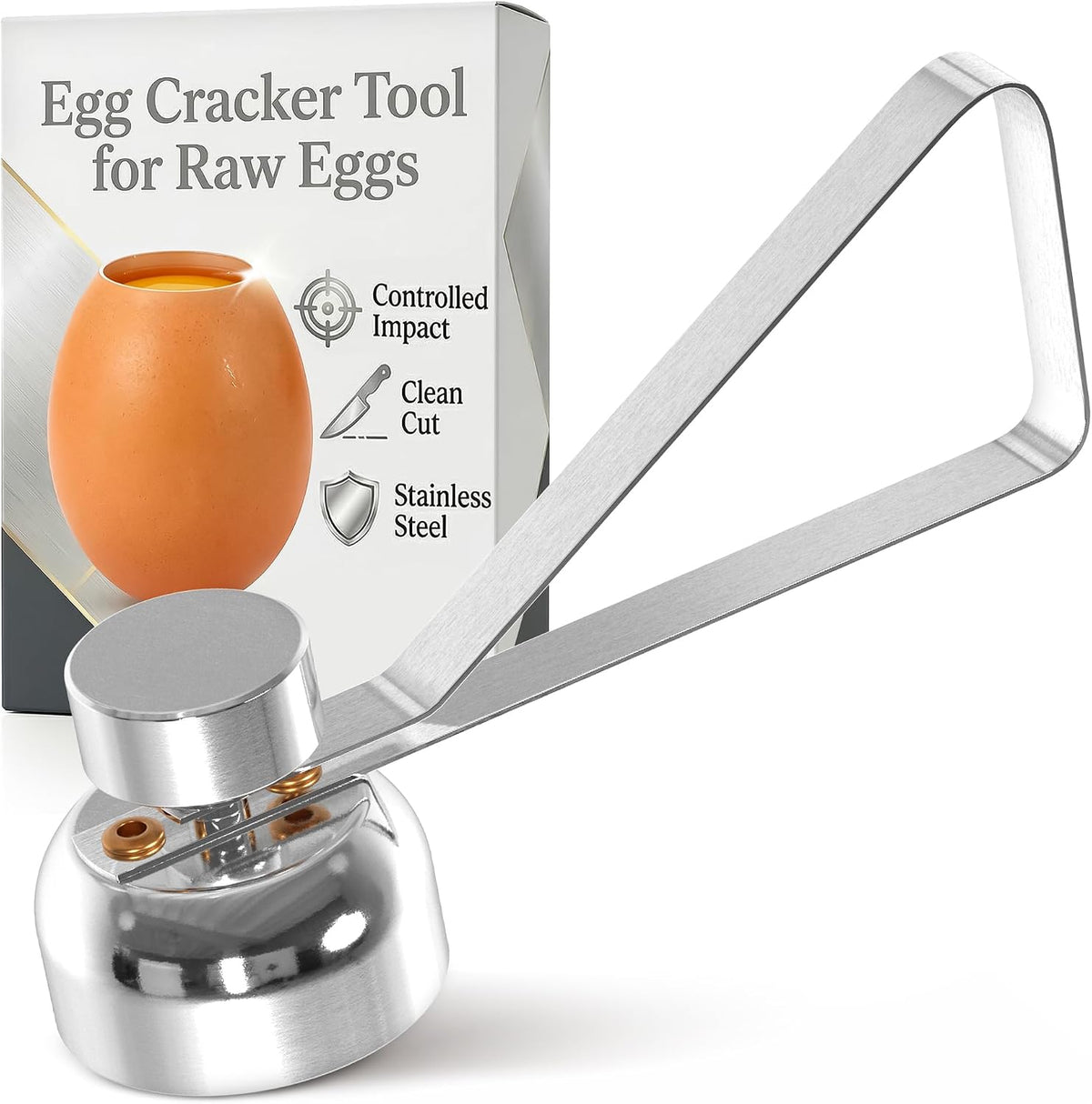 Egg Cracker Tool, Stainless Steel Topper, Spring-Loaded, Clean Cut