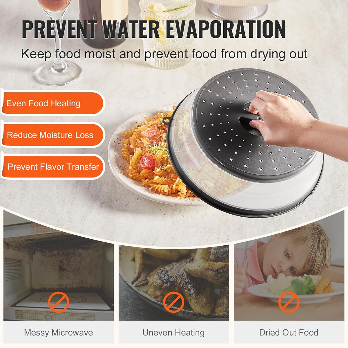 VEVOR Microwave Splatter Covers, 10.4" Collapsible Microwave Lid for Food, 300°F Heat-Resistant PP Splatter Guard for Plate Dish, Multi-Use Kitchen Colander Gadget for Washing Fruits Vegetables