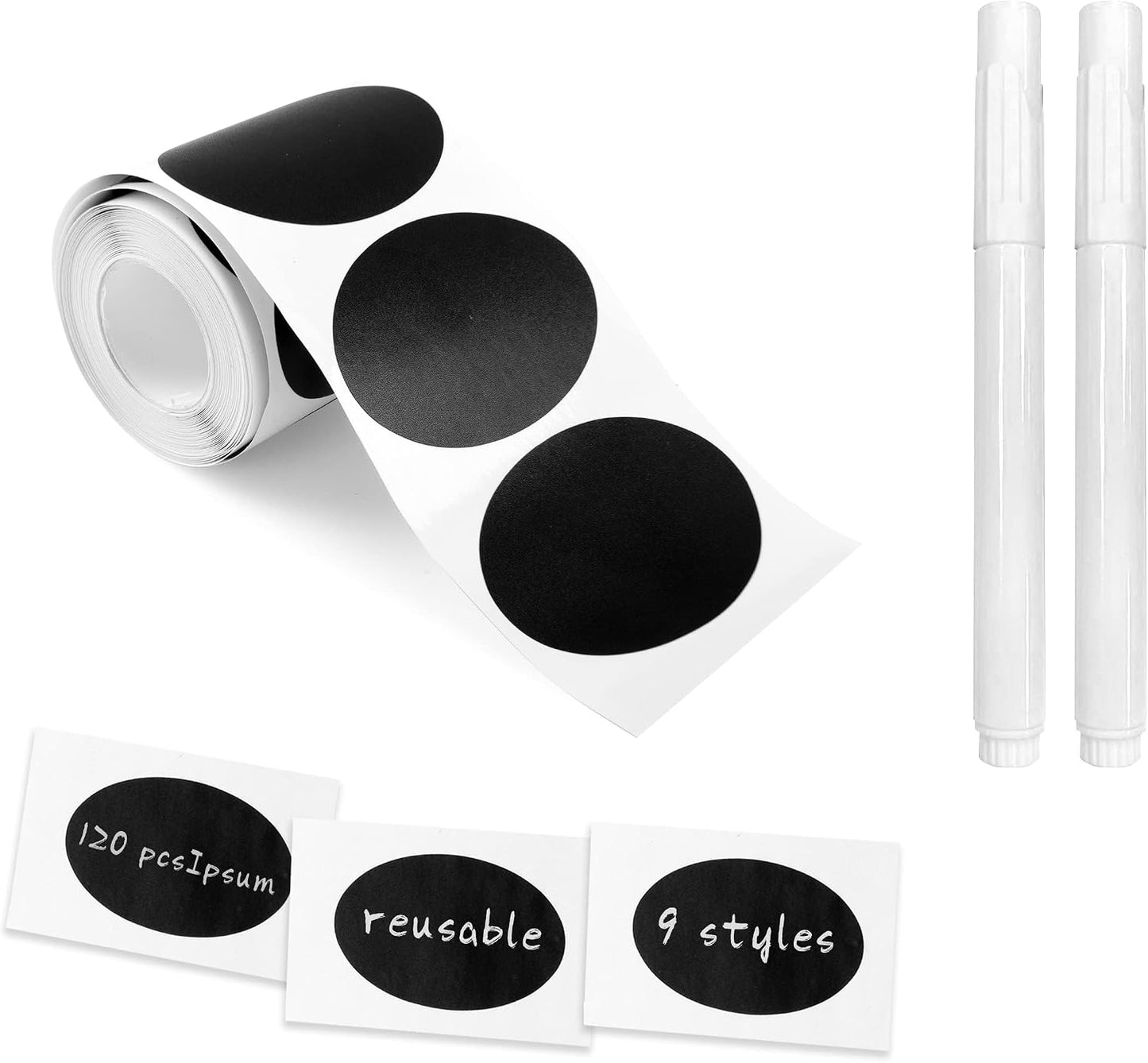 Chalkboard Labels, 120 Pcs Black Reusable Waterproof Labels Stickers, Kitchen Pantry Sticker for Containers, Mason Jars, Condiments, Food Storage (Wavy)