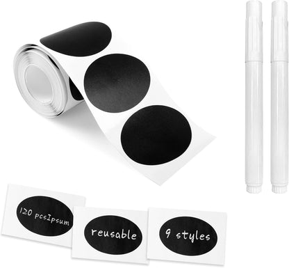 Chalkboard Labels, 120 Pcs Black Reusable Waterproof Labels Stickers, Kitchen Pantry Sticker for Containers, Mason Jars, Condiments, Food Storage (Wavy)