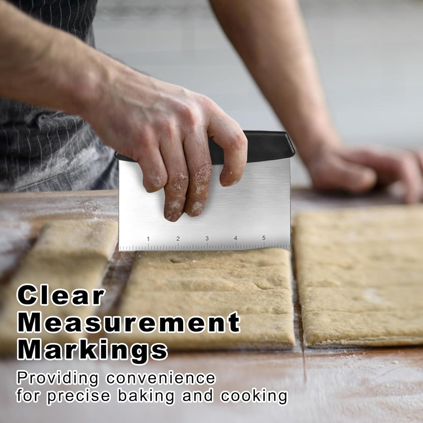 Bench Scraper,Dough Scraper,Premium Stainless Steel Dough Cutter with Measuring Scale,Multi- Purpose Food Scraper for Pastry,Cake,Pizza,Bread,Cooking