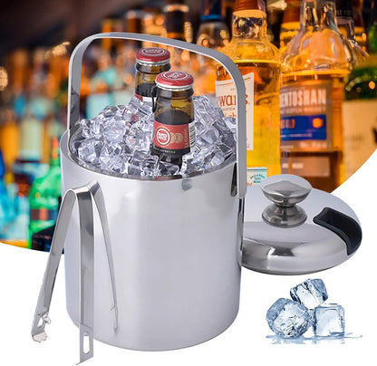 1.3L Stainless Steel Ice Bucket - Double Wall Insulated w/Lid & Scoop, Keeps Ice Cold for Hours (Perfect for Wine, Champagne, Cocktails)