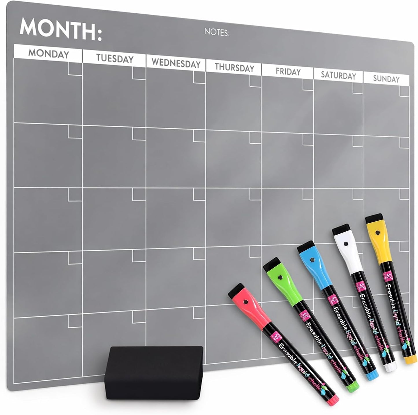 Fridge Calendar Acrylic 17x12”, Start Monday | Magnetic Calendar for Refrigerator | Acrylic Dry Erase Whiteboard Calendar for Fridge | Family Schedule Board with 5 Markers & Eraser by Freedom Mastery