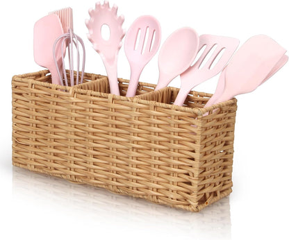 Ayiaren Grey Plastic Cutlery Silverware Holder Small Utensil Organizer Holders for Kitchen Counter Party Flatware Caddy Table Silverware Organizer Basket Spoon Knife Fork Holder Picnic Utensil Caddy