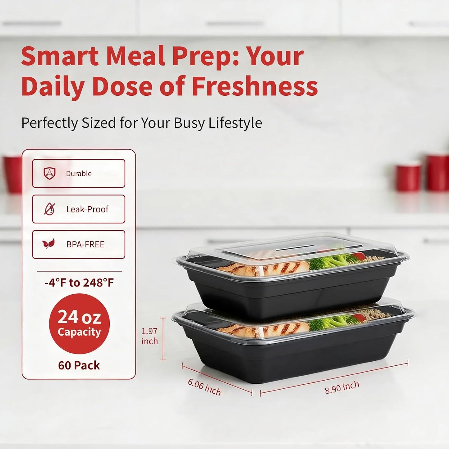 60 Pack Meal Prep Containers with Lids,38 oz,Reusable,To Go | Take Out,Food Storage,Disposable Plastic Lunch Boxes,Sturdy,Freezer,Microwave,Dishwasher Safe,Stackable,Leak-proof