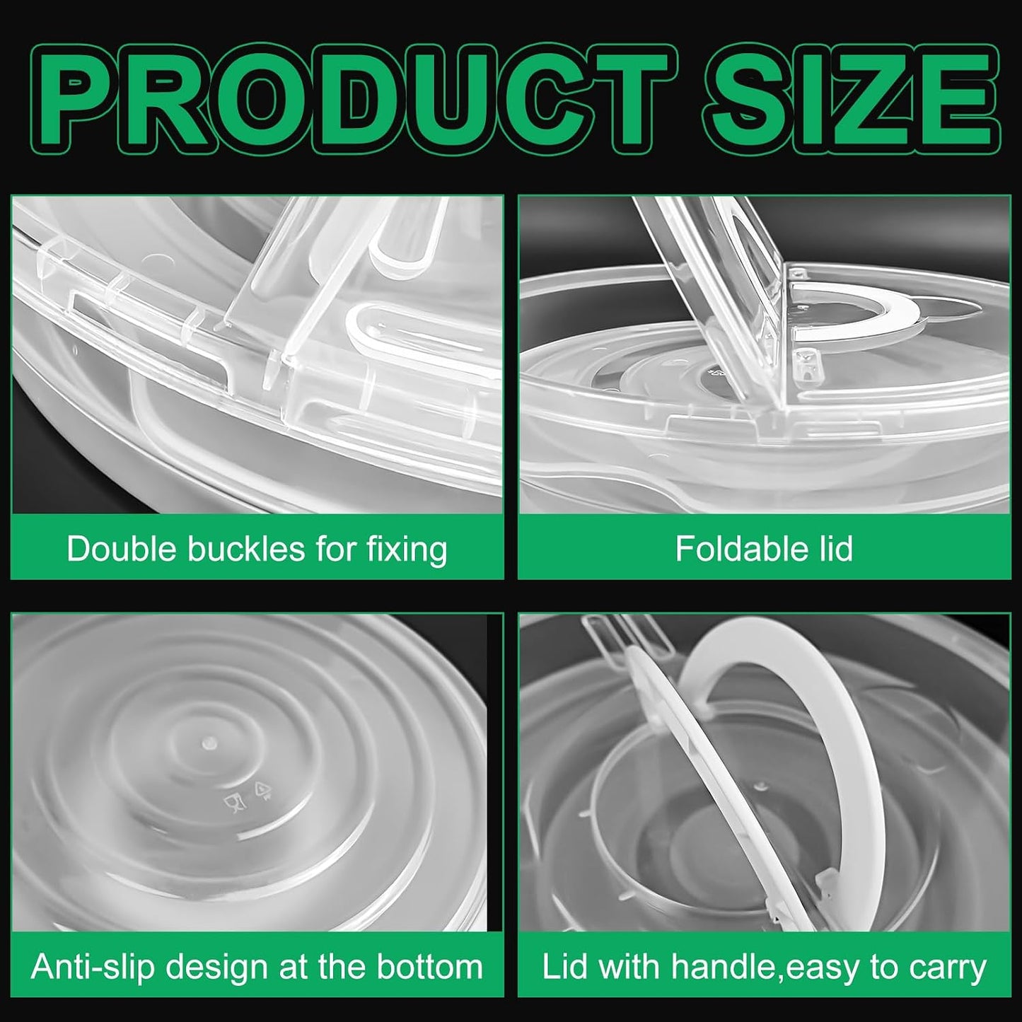 FMOACEN 11.5 Inch Clear Pie Containers With Lids and Handle Round Pie Carrier Reusable 2 Compartments Pizza box Leftover Pizza Keeper for Food Cake Cheesecake Tortilla Pastry