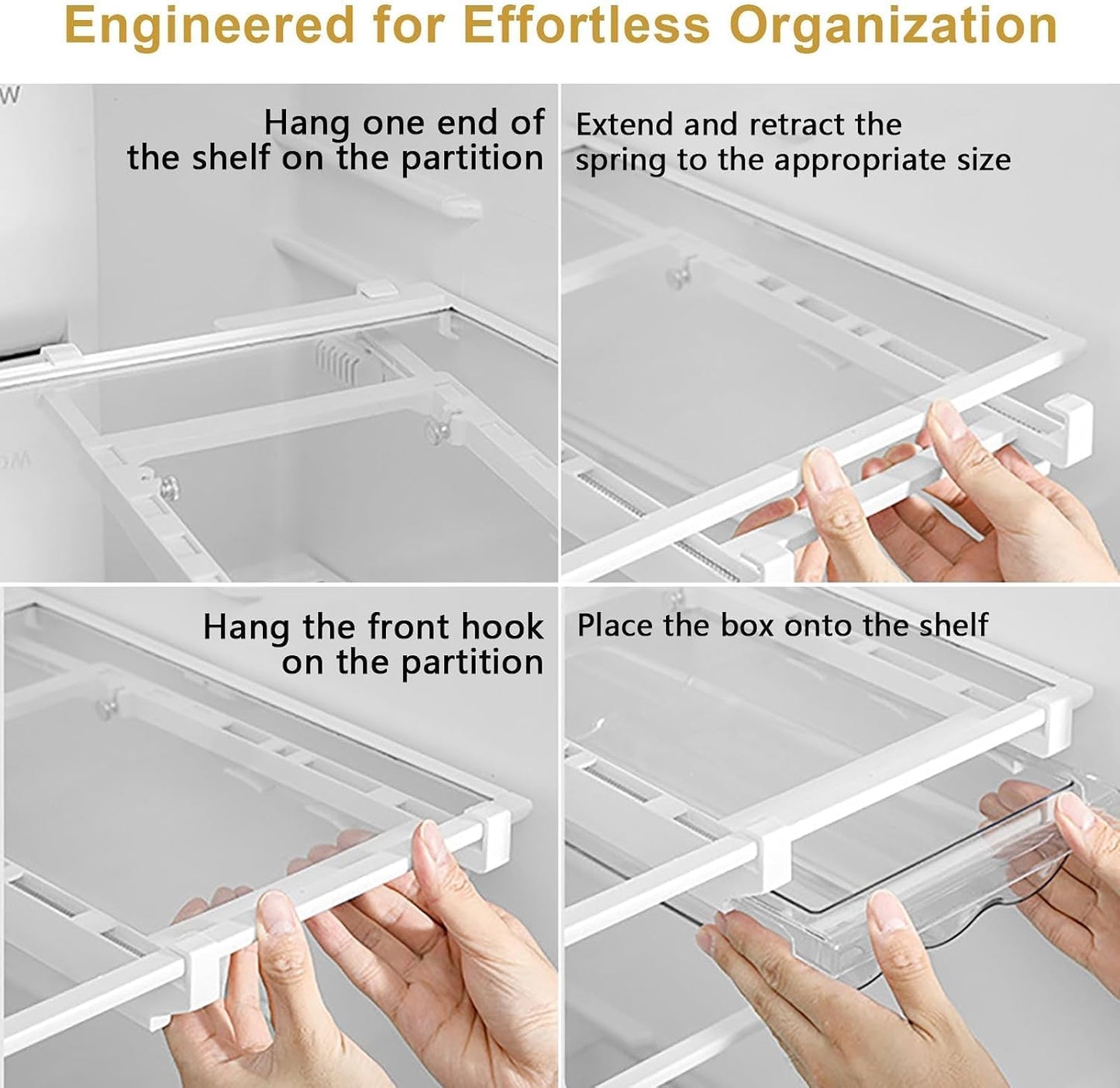 Refrigerator Organizers Storage Fridge Drawer - Pull Out Clear Storage Containers with Handle for Fruit,Deli,Cheese,Seafood,Plastic Organizer Bins Fit for Medium Refrigerator Shelf,Simple Use(2 Pack)