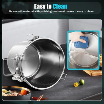 DYNAMI 12.7Gal 304 Stainless Steel Rice Storage Container,Extra Large Food Grade Canister,40-90Lbs Sealed Rice Bucket with Airtight Lid and Locking Buckle,for Rice, Flour, Grain (48L)