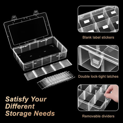 Mauproy 4 Pack 8 Grids Bead Organizer and Storage, Clear Plastic Storage Containers with Removable Dividers and Labels Small Tackle Box Organizer for Jewelry Crafts Electronics Small Parts