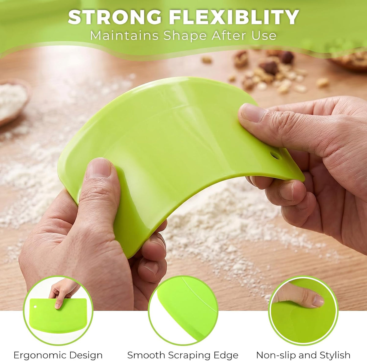 Dough Scraper Set, Bench Scraper for Baking with Flexible Edge