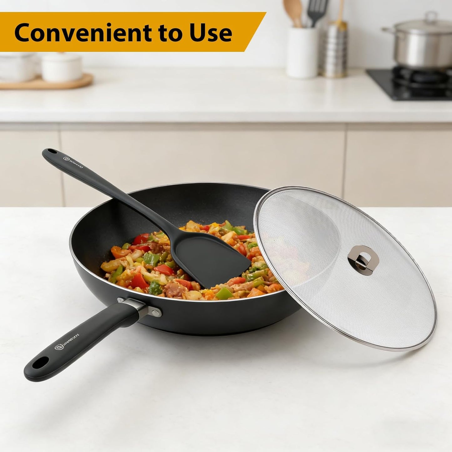 WRENYZK 3-Pack Grease Splatter Screen for Frying Pan with Spatula, Stainless Steel Splatter Guard with Fold Flat, No Burns Kitchen Oil Splatter Guard Set for Safe Cooking(10", 11.5", 13")