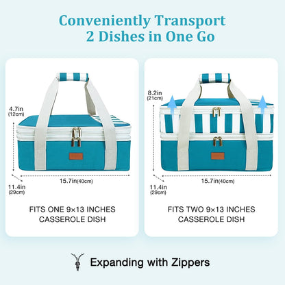 Expandable Casserole Carrier Bag - Double Decker Food Bag, Insulated Casserole Carrier for Hot or Cold Food, Lasagna Holder Tote for Picnics,Beaches,Traveling or Gifts