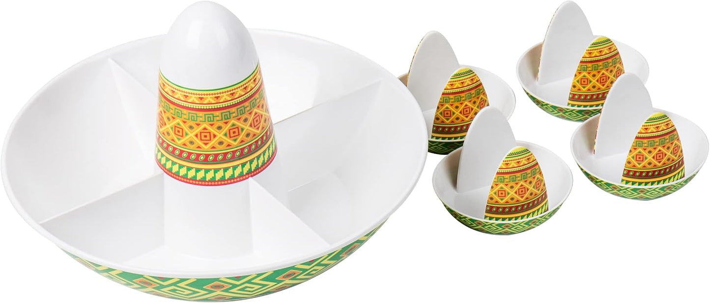 Mind Reader Taco Holders and Divided Serving Carousel Set, Taco Tuesday, Melamine, 12.5"Lx 12.5"W x 8.25"H, 5 pcs, White