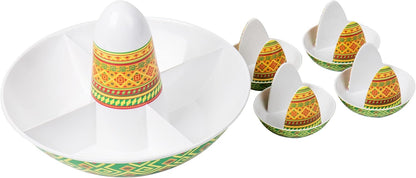 Mind Reader Taco Holders and Divided Serving Carousel Set, Taco Tuesday, Melamine, 12.5"Lx 12.5"W x 8.25"H, 5 pcs, White