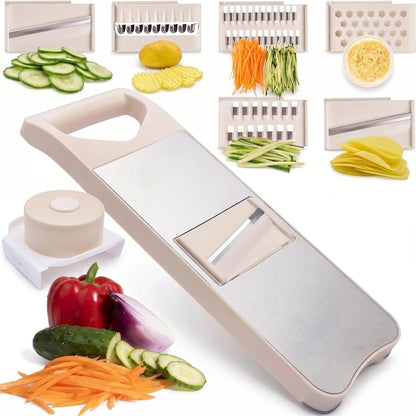 NACOLUS 5 In 1 Mandoline Slicer with Slide-On Hand Guard - Vegetable Slicer, Carrot Shredder,Safe Potato/Garlic Slicer Vegetable Cutter, Waffle Fry Cutter (Green, 5-in-1)