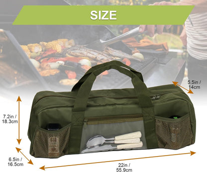 24" Grill Tool Storage Bag, Canvas, Black, Unisex, Classic Style, 60x24x24 cm/24 * 9.4 * 9.4 inches, Zipper Closure, Hand Strap, Perfect for Outdoor Grilling, Camping, Hiking