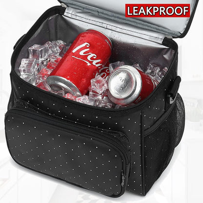 FlowFly Insulated Reusable Lunch Bag Adult Large Lunch Box for Women and Men with Adjustable Shoulder Strap,Front Zipper Pocket and Dual Large Mesh Side Pockets,Cherry - Colors B