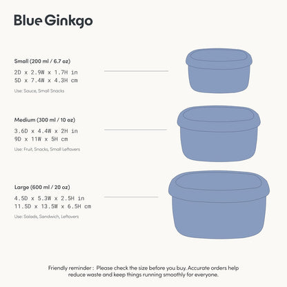 BLUE GINKGO Nesting Silicone Containers - Set of 3 Hard-Shell Silicone Food Storage Containers | BPA Free, Airtight, Dishwasher and Freezer Safe (6.7oz, 10oz, 20oz) - Green