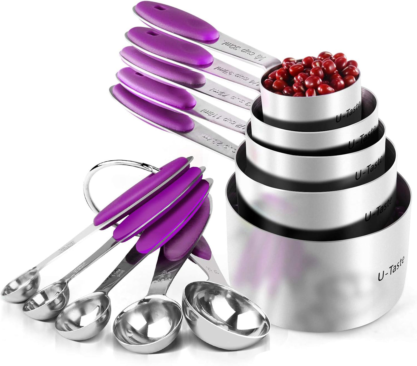 Measuring Cups : U-Taste 18/8 Stainless Steel Measuring Cups and Spoons Set of 10 Piece, Upgraded Thickness Handle(Black)