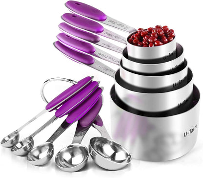 Measuring Cups : U-Taste 18/8 Stainless Steel Measuring Cups and Spoons Set of 10 Piece, Upgraded Thickness Handle(Black)