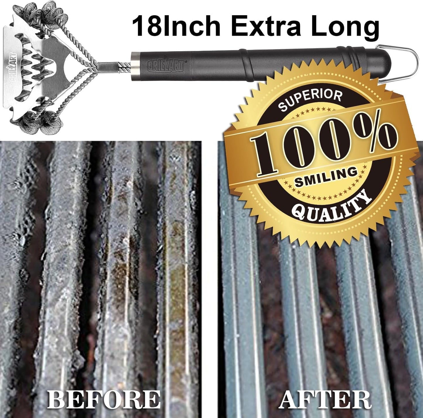GRILLART Grill Brush for Outdoor Grill Bristle Free - Safe BBQ Grill Cleaner Brush - 18" BBQ Brush for Grill Cleaning Kit -Stainless Grill Cleaning Brush BBQ Grill Accessories Tools- Gifts for Men Dad