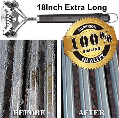GRILLART Grill Brush for Outdoor Grill Bristle Free - Safe BBQ Grill Cleaner Brush - 18" BBQ Brush for Grill Cleaning Kit -Stainless Grill Cleaning Brush BBQ Grill Accessories Tools- Gifts for Men Dad