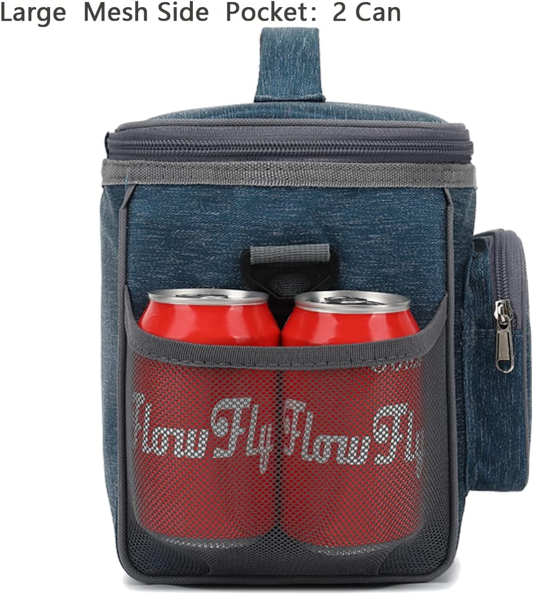FlowFly Insulated Reusable Lunch Bag Adult Large Lunch Box for Women and Men with Adjustable Shoulder Strap,Front Zipper Pocket and Dual Large Mesh Side Pockets,Cherry - Colors A