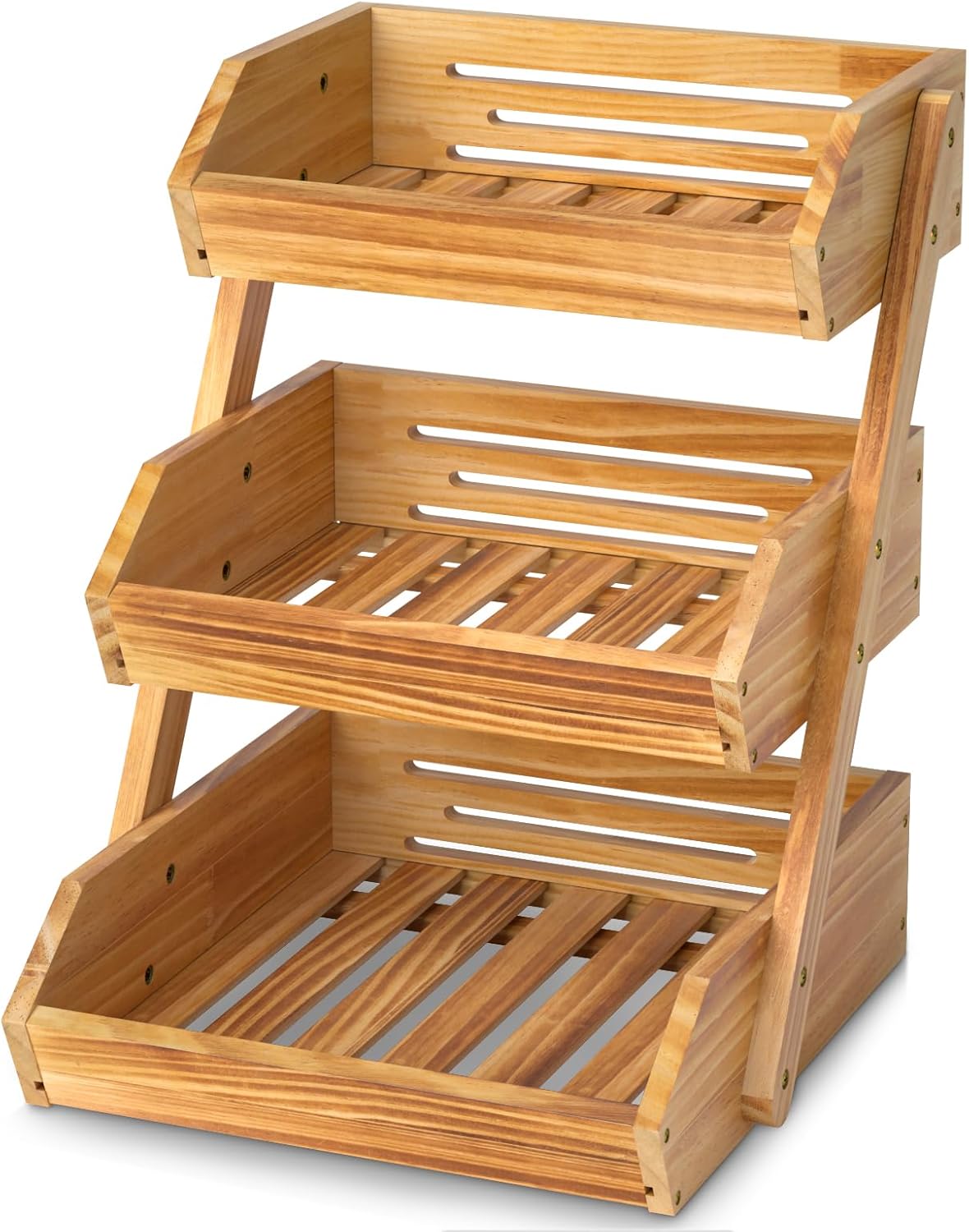 G.a HOMEFAVOR Large Bamboo Fruit Basket, 2-Tier Fruit Bowl for Kitchen Counter, Vegetable Storage Stand for Fruit Shop, 15 mm Thickness (Self-assembly)