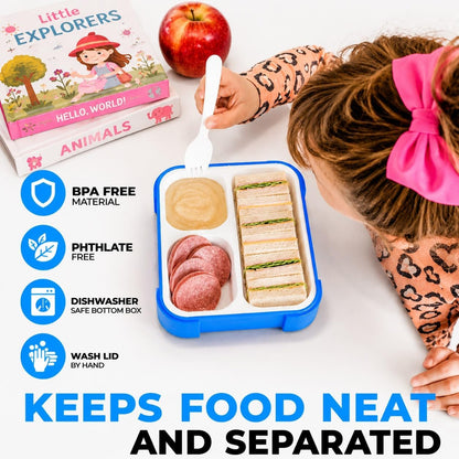 kinsho Medium Bento Boxes for Kids, Lunch Box for Boys Girls Toddler Adults, Leak-Proof 3 Compartment Containers for Meal or Snack at School Daycare Work Travel, BPA Free 2 Pack (Pastel Blue + Pink)