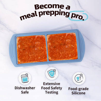Silicone Freezer Molds Gift Set with 1,and 2 Tbsp, 1/2, 1, and 2 Cup Silicone Freezer Trays With Lids - Meal Prep and Kitchen Essentials Bundle (Blue 5 Pack)