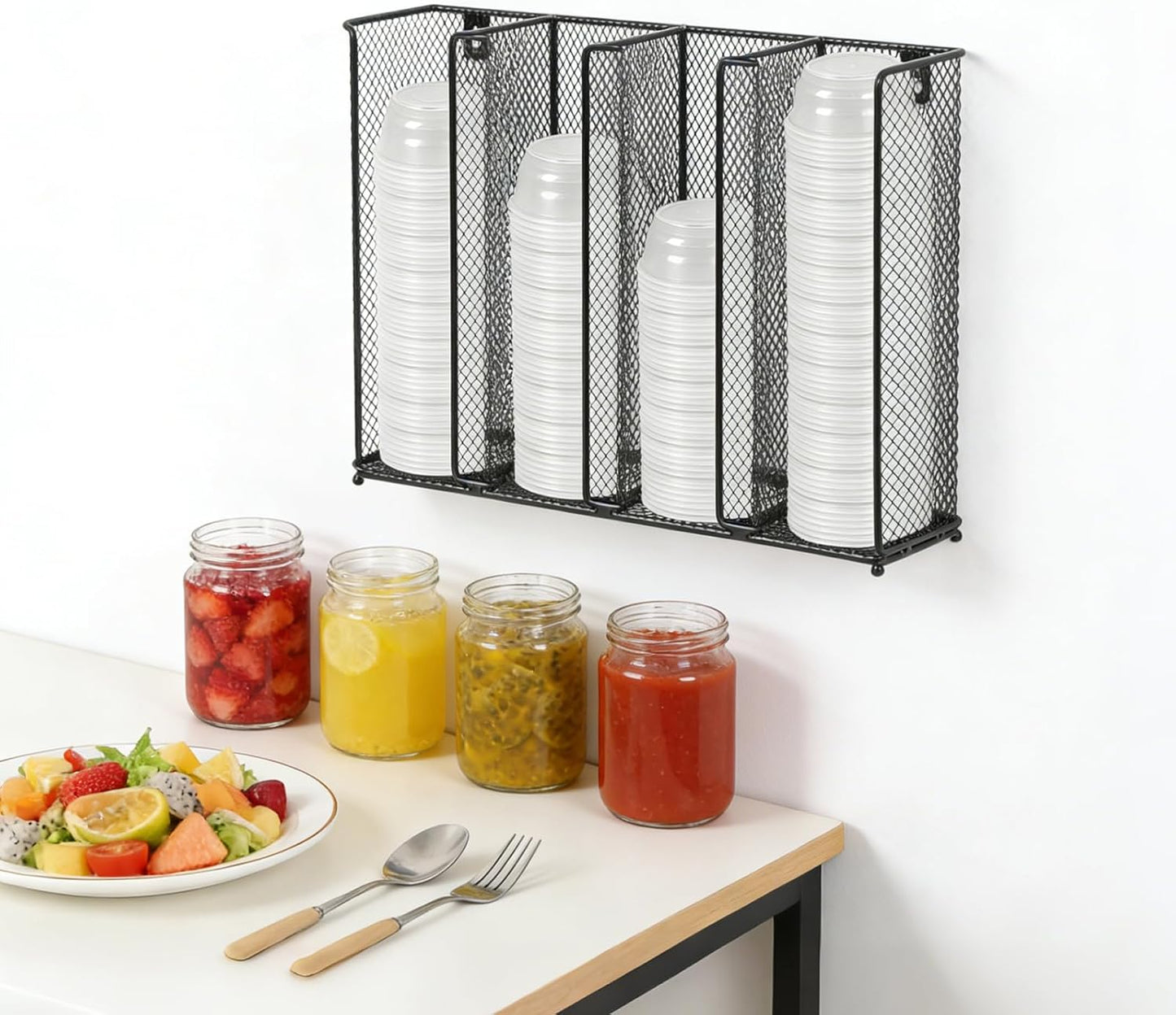 2 Pcs Wall Mount Portion Sauce Cup Lid Organizer Set with 4 Compartments Sauce Cup Organizer Fits 2 oz to 5.5 oz Sizes Suitable for Kitchen Restaurant and Party Supplies, Black
