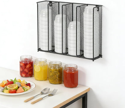 2 Pcs Wall Mount Portion Sauce Cup Lid Organizer Set with 4 Compartments Sauce Cup Organizer Fits 2 oz to 5.5 oz Sizes Suitable for Kitchen Restaurant and Party Supplies, Black