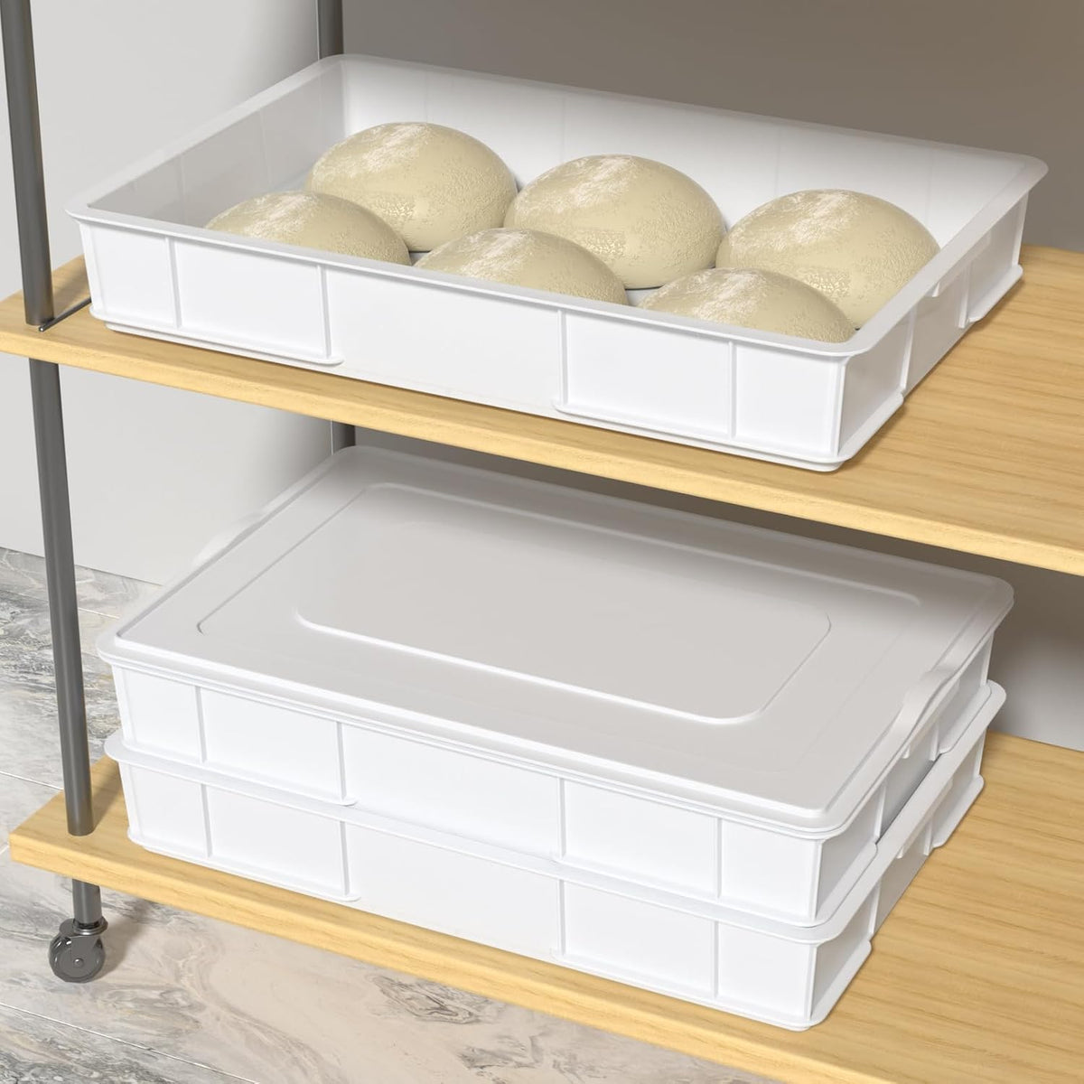 4-Pack Plastic Commercial Pizza Dough Proofing Box with Lid, White