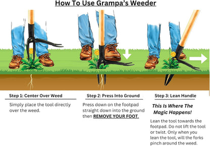 Grampa's Weeder Original Stand Up Weed Puller Tool with Bamboo Long Handle