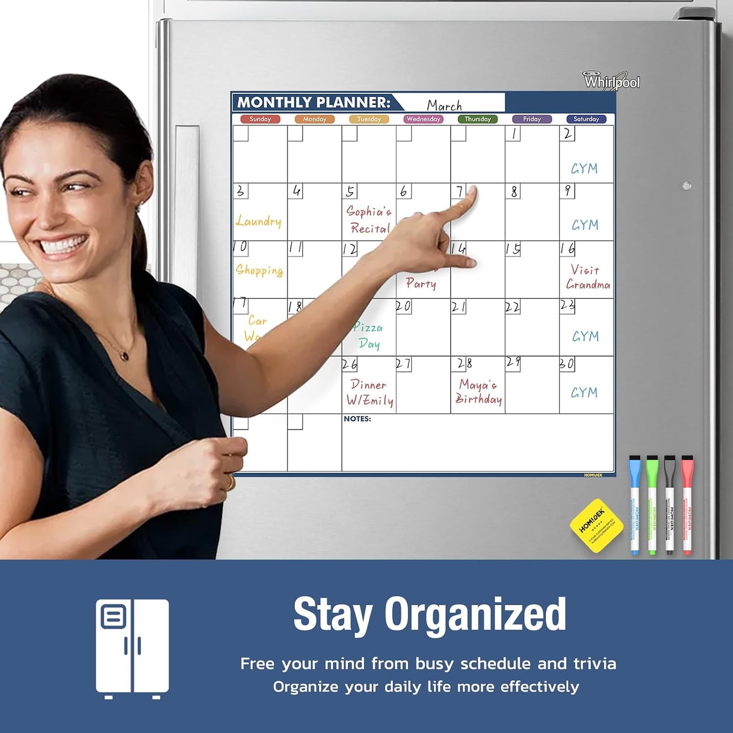 Magnetic Meal Planner Menu Board: Reusable Dry Erase Family Planning Board with Grocery List & Fridge Freezer Inventory List for Refrigerator, Dry Erase Markers and Eraser Included - 14x11 Inches