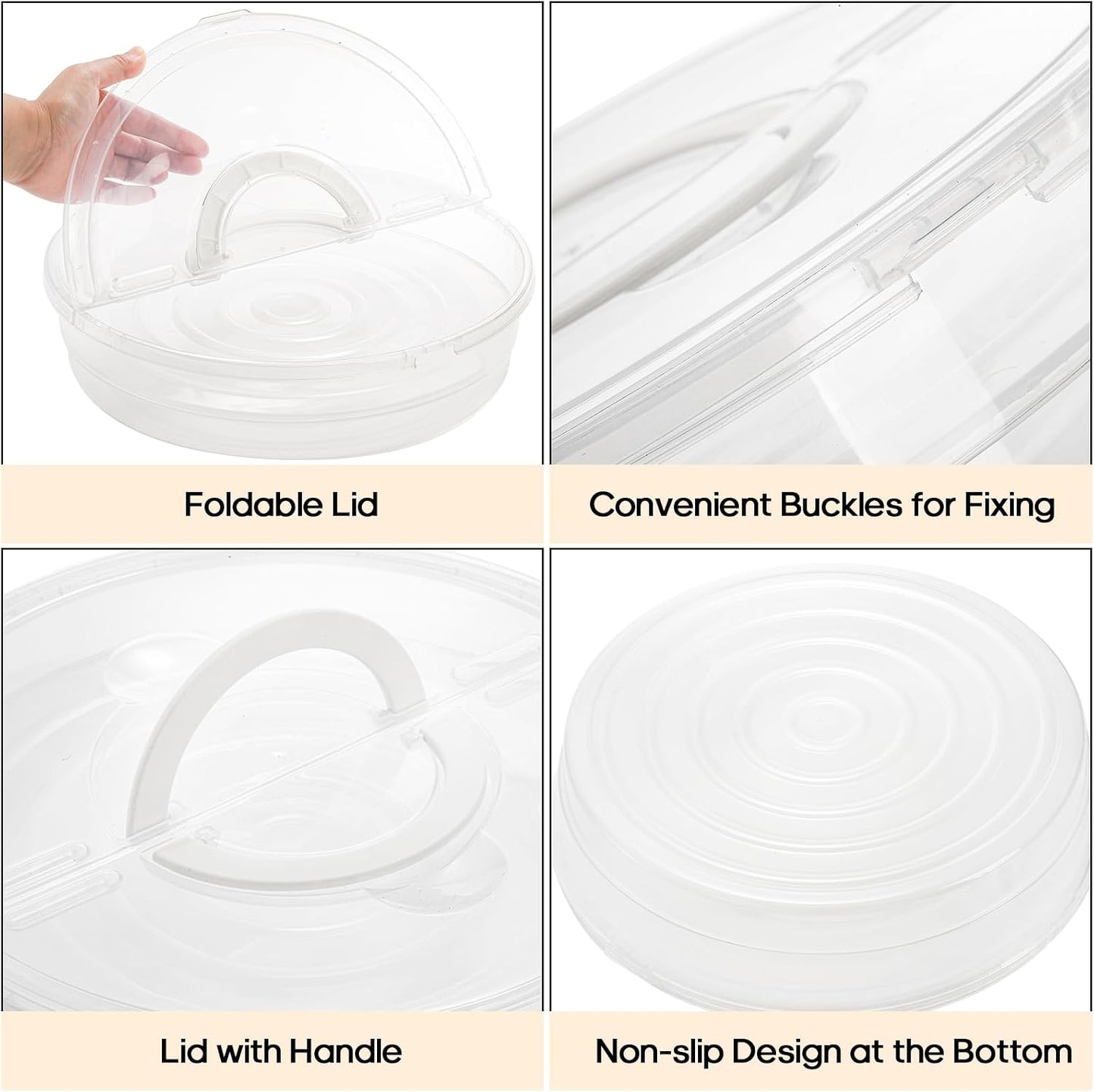 Lawei 2 Pack 12 Inch Food Storage Container with Lid and Handle, 2 Compartment Leak-Proof Pie Carrier & Pizza Keeper, Reusable Pizza Storage Container for Cake, Cheesecake, Tortilla, Picnic, Pastry