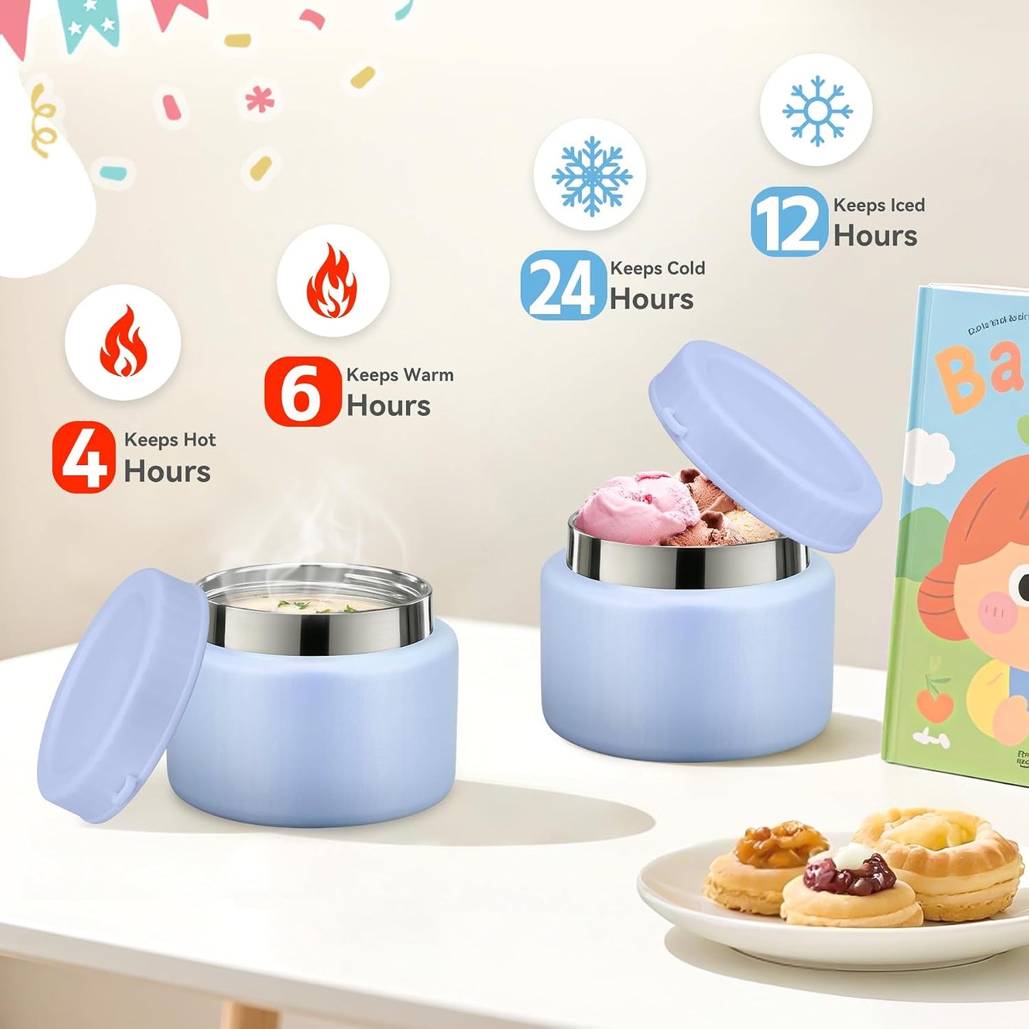 Aimsnk Magical Dinosaur Kids Lunch Box Set -12oz Insulated Food Jar, Leakproof Lunch Food Containers Cutlery, Leak-Proof Sauce Cup & Spoon, Gradient Green+Jar Green