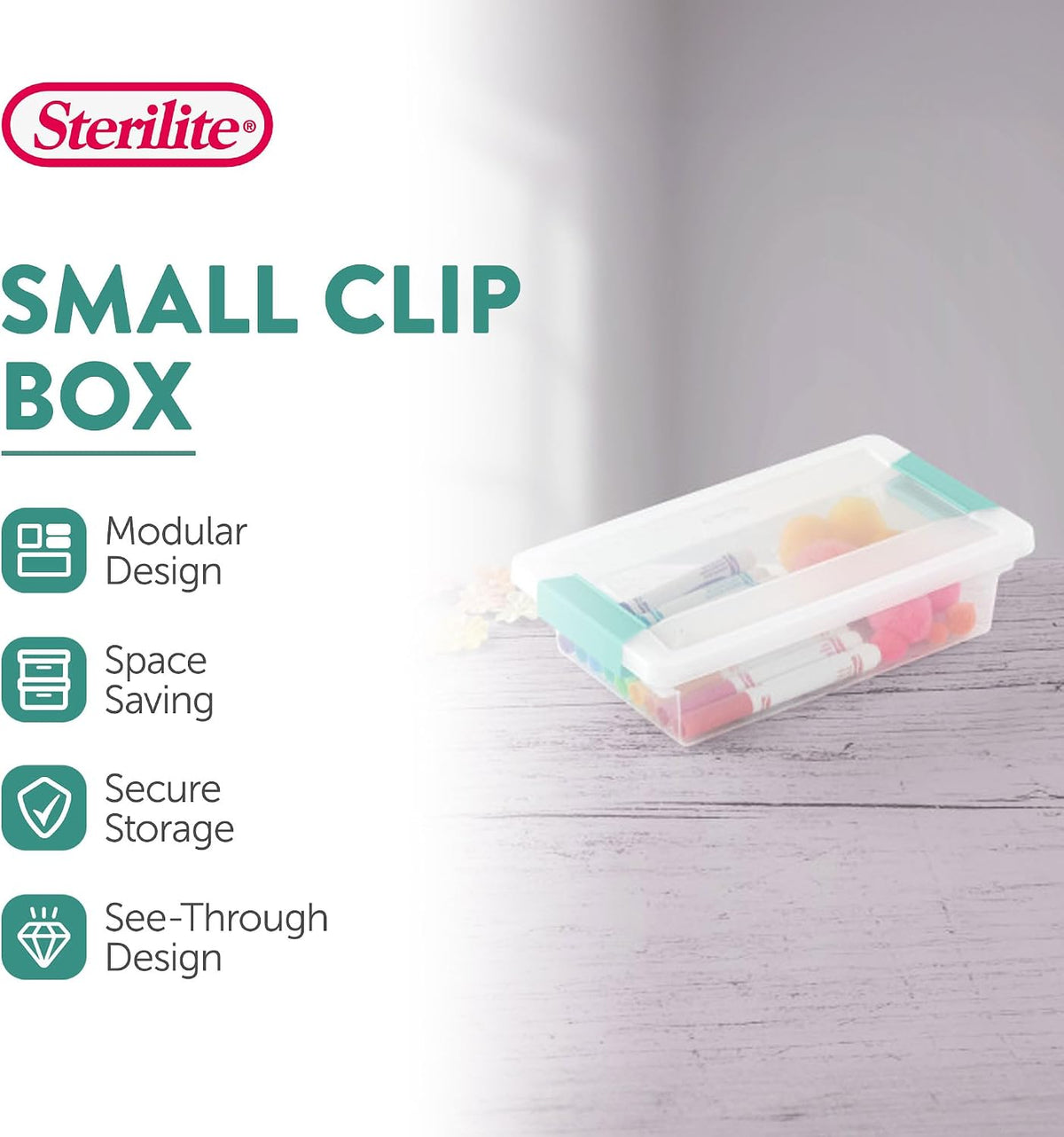 Sterilite Deep Clip Box, Stackable Small Storage Bin with Latching Lid, Plastic Container to Organize Paper, Office, Home, Clear Base and Lid, (Pack of 4)