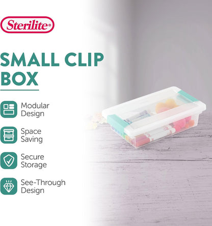 Sterilite Deep Clip Box, Stackable Small Storage Bin with Latching Lid, Plastic Container to Organize Paper, Office, Home, Clear Base and Lid, (Pack of 4)