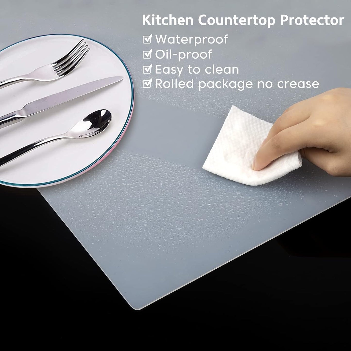 Silicone Mat Heat Resistant Mats for Countertop, Large Silicone Mats for Crafts Kitchen Counter Workbench Table protector, Size 36x24 inches Thick 2mm,Rolled Package,Light Blue
