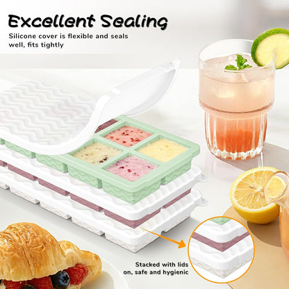 3-Pack Silicone Freezer Trays with Lid,2 Large 2-Cup(500ml)&4 Medium 1-Cup(250ml)&6 Small 1/2-Cup(125ml) Soup Freezer Container Molds,Ice Cube Tray For Meal Prep&Freezing Soup,Stews,Sauces
