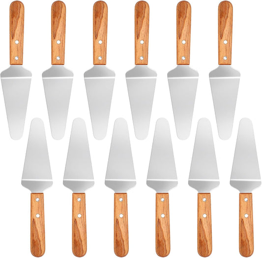 12 Pcs Stainless Steel Pizza Servers with Wooden Handle, Pie Servers Spatula, Triangular Spade Pastry Spatula for Pizza, Pie, Cake, Dessert