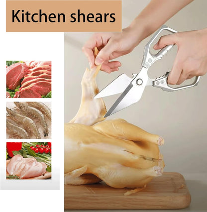 Scissors all Purpose, Stainless Steel Heavy Duty Kitchen Shears, Meat Scissors Heavy Duty Sharp Shears, Poultry Shears Bone Cutting (Sliver)