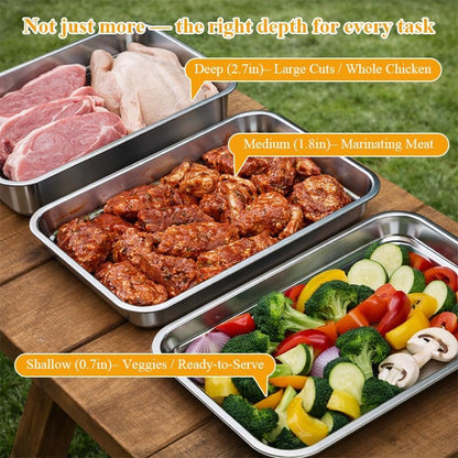 10-Piece Grill Prep and Carry System, Stainless Steel BBQ Prep and Serve Trays with Lid, Dishwasher Safe Cutting Board, Ingredient Prep Trays & Meat Marinade Container for Outdoor Grilling