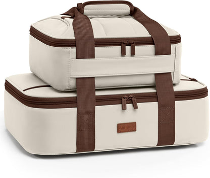 2-Piece Insulated Casserole Carrier Set, Fits 9" x 13" Baking Dish, Food Transport Carrier for Hot & Cold Dishes, Reusable Potluck Tote for Thanksgiving, Holiday Parties, Family Gatherings & Travel