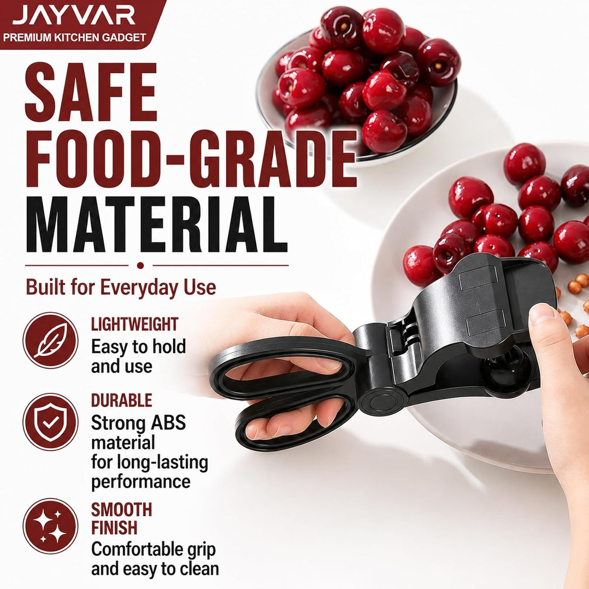 JAYVAR Cherry Pitter Tool with Scissor Handle, Dual-Hole Design