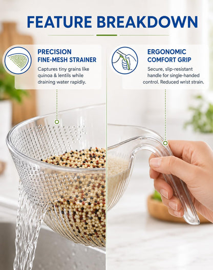 Multipurpose Rice Washing Bowl Strainer with Handle，Transparent：Small+Large