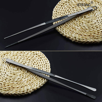 JETKONG 2 Pcs 12-Inch Kitchen Tweezers Fine Tweezer Tongs, Extra-Long Stainless Steel Cooking Tweezers (Silver)